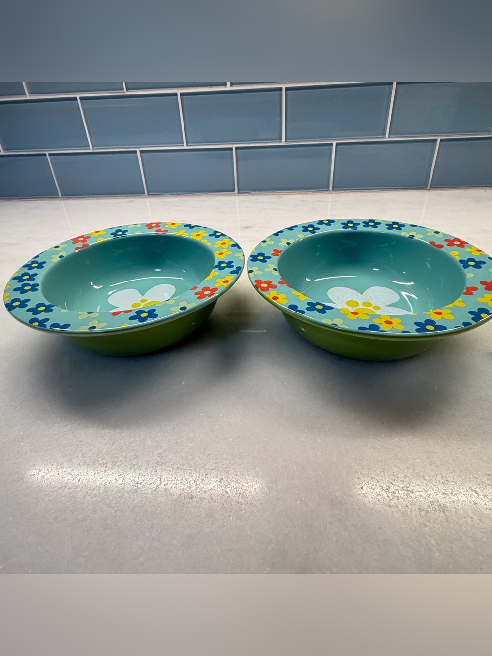 Bright Floral Pet Bowls - Teal & Green